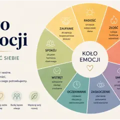 Koło Emocji: szczegółowa interpretacja uczuć od radości po smutek, pomagająca zrozumieć siebie i innych.