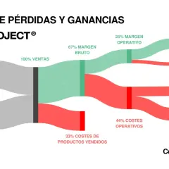 Diagrama de flujo de Nude Project, mostrando la distribución de ventas, costes y beneficios. Los fundadores de Nude Project analizan sus finanzas.