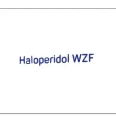 Napis "Haloperidol WZF" na białym tle. Lek ten stosuje się w leczeniu schizofrenii i innych psychoz.