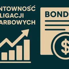 Wykres wzrostu i dokument z napisem "BONDS" oraz symbolem dolara, ilustrujące rentowność obligacji skarbowych.