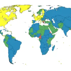 Mapa świata pokazująca, czy kosowo to państwo. Kolory oznaczają uznanie Kosowa i Palestyny przez inne kraje.