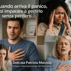 Persone mostrano sintomi di attacchi di panico: respiro affannoso, mani sulle tempie, mani sul petto. Impara a gestirli.