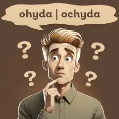 Zastanawia się, czy to ohyda, czy ochyda. Wokół niego unoszą się znaki zapytania, symbolizujące jego wątpliwości.