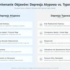 Jak rozpoznać że ktoś udaje depresję? Porównanie objawów depresji atypowej i typowej: reaktywność nastroju, apetyt, sen, ruchliwość, poczucie winy.