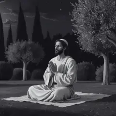 Jesus betet im Mondlicht, um ewiges Leben zu erlangen, wie in Johannes 17:3 beschrieben.