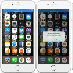 Nagrywanie ekranu iPhone'a w toku. Na ekranie pojawia się komunikat o zatrzymaniu nagrania.