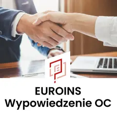 Uścisk dłoni symbolizujący zakończenie formalności. Na stole laptop i dokumenty. EUROINS wypowiedzenie OC.