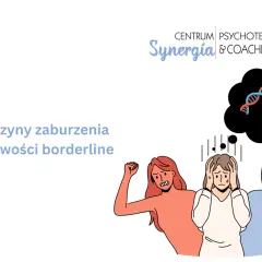 Ilustracja przedstawia trzy postacie symbolizujące zaburzenia osobowości, w tym myśl o DNA.