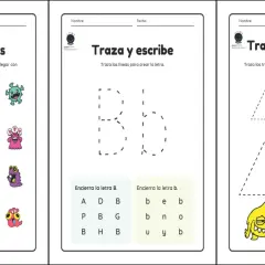 Hojas de trazos para niños con monstruos: trazar líneas, letras y triángulos.