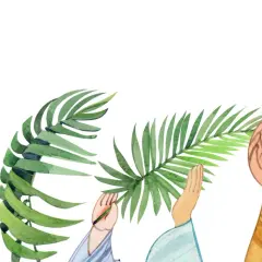 Hände halten Palmwedel hoch, wie es am Palmsonntag passiert.