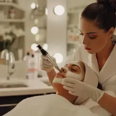 Kosmetyczka wykonuje mikrodermabrazję diamentową na twarzy klientki.