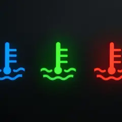 Spie macchina acqua: termometro blu (freddo), verde (normale), rosso (surriscaldato).