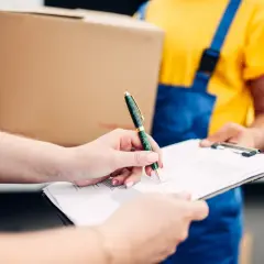 Odbiór paczki z USA. Podpisanie dokumentów, które mogą być deklaracją celną USA.