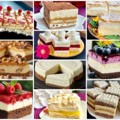 Jakie ciasto! Kolekcja pysznych deserów: sernik z bakaliami, tiramisu, ciasto z malinami i borówkami, a także inne słodkości.