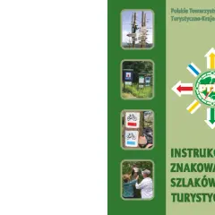 Kolaż zdjęć: słupy z drogowskazami, znaki szlaków, ludzie znakujący szlak.