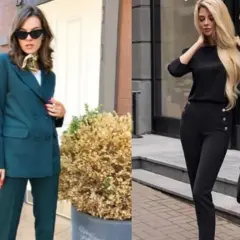 Eleganckie stylizacje, które podpowiedzą, jak ubrać się do sądu: ciemnozielony garnitur i czarny komplet.