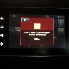 Usterka układu oczyszczania spalin: Rozruch zabroniony za 350 km. Nieprawidłowe funkcjonowanie systemu ochrony przed zanieczyszczeniami.