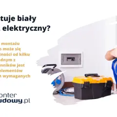 Zastanawiasz się, ile kosztuje biały montaż elektryczny? Elektryk zadowolony z wykonanej pracy, narzędzia i skrzynka z akcesoriami.