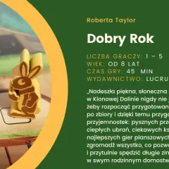 Kostki i figurki z gry planszowej "Dobry Rok". Idealna gra na rodzinne wieczory.