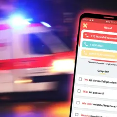 Notruf-App mit wichtigen Nummern und Fragen zur Erfassung von Notfällen. Hilft Ersthelfern bei ihren Aufgaben.
