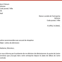 Exemple de lettre de démission. Ce document officiel, envoyé en recommandé, annonce la décision de quitter son poste.