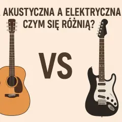 Jak wygląda gitara akustyczna (brązowa) i elektryczna (czarna) obok siebie, z napisem "VS" pośrodku.