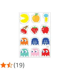 Pegatinas pixeladas de comecocos y fantasmas, ideales para aprender las tablas de multiplicar jugando.