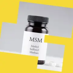 Butelka z suplementem MSM (metylosulfonylometan) i kapsułki. Dowiedz się, msm co to jest i jak może pomóc.