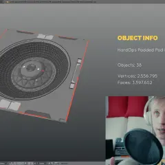 A 3D model of a complex circular object is shown, with stats like vertices and faces displayed. This is part of a tutorial on how to make 3D graphics.
