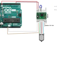 Schemat połączenia Arduino z modułem A4988, sterownikiem silnika krokowego, i silnikiem bipolarnym.