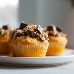 Pyszne babeczki z airfryer, polane czekoladą i posypane orzechami, wyglądają apetycznie.
