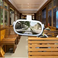 VR-Brille zeigt die Schwebebahn über dem Fluss in Wuppertal. Ein Blick in die Zukunft des Schwebodrom Wuppertal.