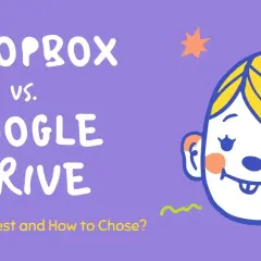 Dropbox vs. Google Drive: Which is faster? This graphic asks the question, featuring a playful illustration of a face.