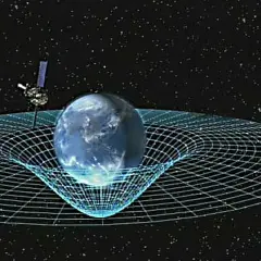 Jordens gravitation böjer rumtiden, en visuell representation av vilken dimension lever vi i. En satellit observerar.