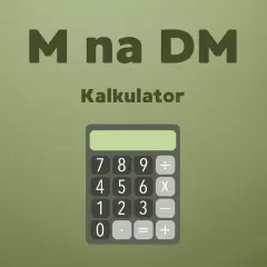 Kalkulator z napisem "M na DM". Dowiedz się, co to znaczy DM w matematyce, używając tego prostego narzędzia.