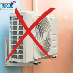 Une pompe à chaleur sans unité extérieure ? Avis : cette image montre une unité extérieure barrée d'un X rouge.