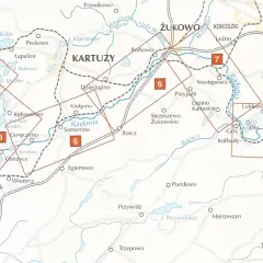 Mapa okolic **Skorzewo** z zaznaczonymi jeziorami, rzekami i miejscowościami. Widoczne są numery obszarów: 1, 2, 3, 4, 5, 6, 7, 8, 9.