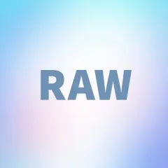 Napis "RAW" na tle pastelowego gradientu. To pytanie, "raw co to znaczy", sugeruje poszukiwanie definicji surowego formatu danych.