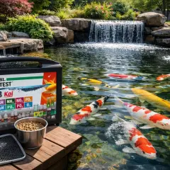 Un kit de test JBL pour bassin de carpes koï, montrant qu'est-ce que les nitrites (NO2) et d'autres paramètres essentiels pour une eau saine.
