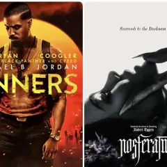 Två filmaffischer: en med Michael B. Jordan i "Sinners", en annan med en vampyrfilm, "Nosferatu".