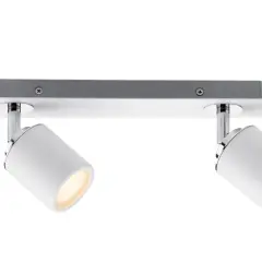 Nowoczesna lampa sufitowa tuba z dwoma reflektorami, idealna do podkreślenia detali w pomieszczeniu.