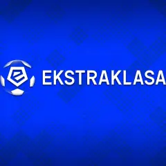 Logo Ekstraklasy na niebieskim tle z efektem pikselizacji.
