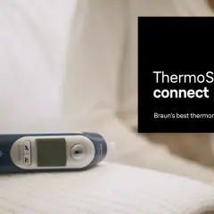 Braun ThermoScan 7+ connect, en örontermometer för snabb och exakt temperaturmätning.
