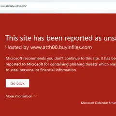 Alerte Microsoft Defender SmartScreen : ce site est dangereux et signalé comme non sûr, potentiellement pour du phishing.
