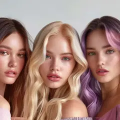 Tre unga kvinnor med fantastiskt hår. En med brunt ombre, en med blont och en med lila och rosa slingor. Allt hår är färgat med only love hårfärg.