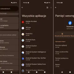 Ekran telefonu z opcjami jak wyczyścić pamięć podręczną w telefonie. Widoczne opcje "Wyczyść pamięć wewnętrzną" i "Wyczyść pamięć podręczną".