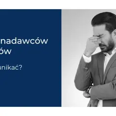 Mężczyzna w garniturze z bólem głowy, tekst: Błędy nadawców towarów. Jak ich unikać? OWP.
