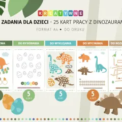 Karty pracy z dinozaurami: liczenie, rysowanie, wyklejanie, wycinanie i rozwiązywanie labiryntów. Idealne na dzień dinozaura!