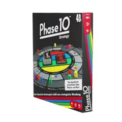 Pudełko gry planszowej "Phase 10 Strategy" z kolorową planszą i pionkami. Gra strategiczna, idealna na fazę 10 zabawy.
