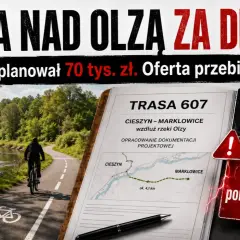 Rowerzysta na ścieżce wzdłuż Olzy. Cieszyn planował trasę za 70 tys. zł, oferta przekroczyła milion. #rowerowycieszyn